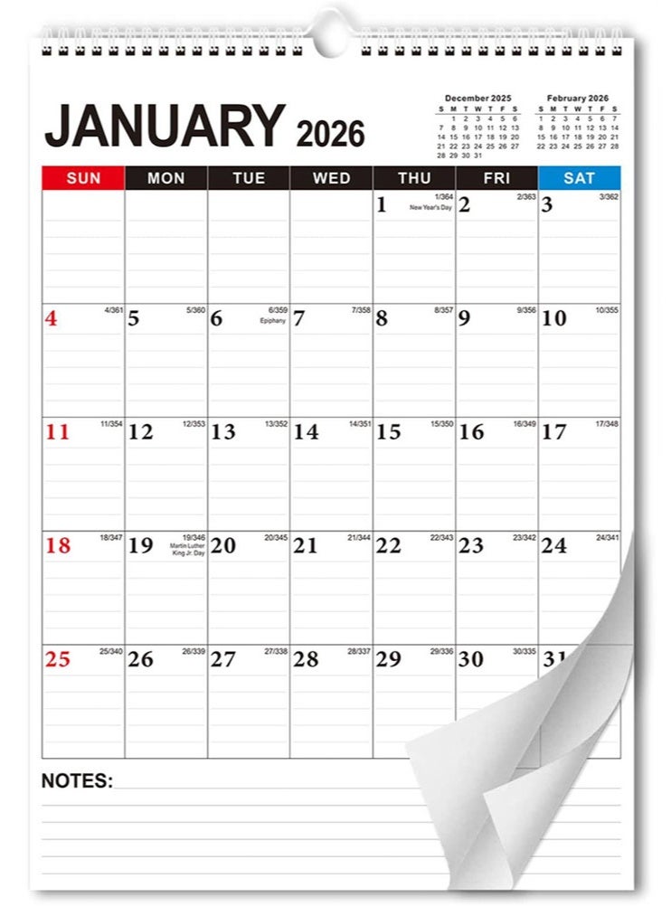 2026 Wall Calendar, Large Vertical 18 Monthly Calendar with Hanging Hook 2026, Wall Calendar Jan 2026 - Jun 2027, Twin-Wire Binding with Writing Block for Planning & Organizing, Premium Paper, Suitable for Keeping Important Dates, Perfect for Organizing - Image 1